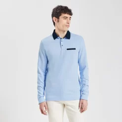 Polo Manches Longues Jacquard à Col Fantaisie