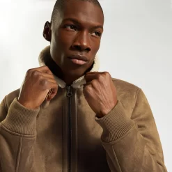 Blouson Aspect Velours Col Et Doublure Moutonnés -Trendy Soldes 1002334 17031 V2