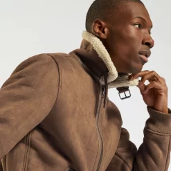 Blouson Aspect Velours Col Et Doublure Moutonnés -Trendy Soldes 1002334 17031 V4