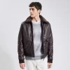 Blouson En Cuir Col Moutonné Amovible