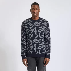 Pull Col Rond à Motif Camouflage En Laine -Trendy Soldes 1002836 18005 V2
