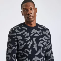 Pull Col Rond à Motif Camouflage En Laine -Trendy Soldes 1002836 18005 V4