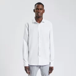 Chemise Slim Sans Repassage Unie Coton -Trendy Soldes 1003064 10000 V2