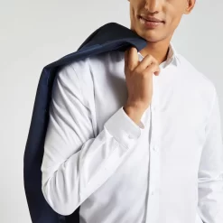 Chemise Slim Sans Repassage Unie Coton -Trendy Soldes 1003064 10000 V4