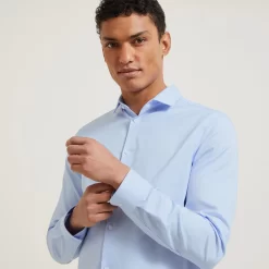 Chemise Slim Sans Repassage Unie Coton -Trendy Soldes 1003064 11000 V4