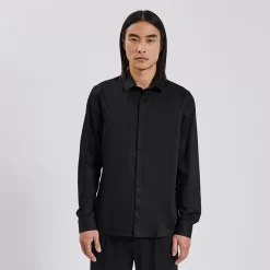 Chemise Slim Unie Coton Biologique Satin -Trendy Soldes 1003070 18000 V2