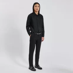 Chemise Slim Unie Coton Biologique Satin -Trendy Soldes 1003070 18000 V5
