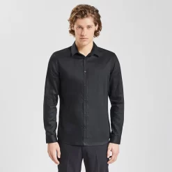 Chemise Slim Unie Stay White/black Coton -Trendy Soldes 1003072 18000 V2