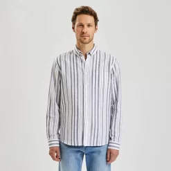 Chemise Regular Rayures Coton Lin -Trendy Soldes 1003118 16082 V2