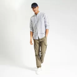 Chemise Regular Rayures Coton Lin -Trendy Soldes 1003118 16082 V5