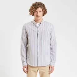 Chemise Regular Rayures Coton Lin -Trendy Soldes 1003118 19100 V2