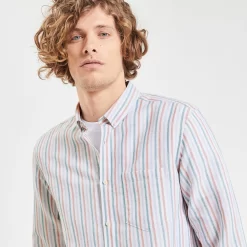 Chemise Regular Rayures Coton Lin -Trendy Soldes 1003118 19100 V4