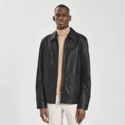 Blouson En Cuir Col Chemise