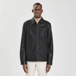 Blouson En Cuir Col Chemise -Trendy Soldes 1003202 18000 V2