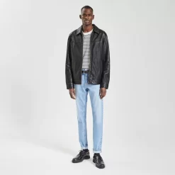 Blouson En Cuir Col Chemise -Trendy Soldes 1003202 18000 V6