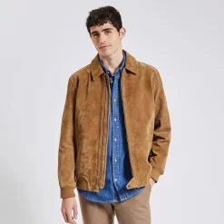 Blouson En Cuir Col Chemise