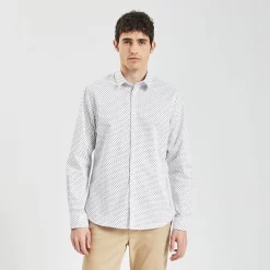Chemise Slim Imprimé Géométrique Coton Dobby