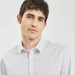 Chemise Slim Imprimé Géométrique Coton Dobby -Trendy Soldes 1003593 10000 V4