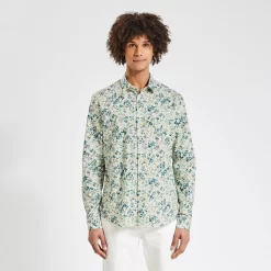 Chemise Slim Imprimé Fleur Coton Biologique -Trendy Soldes 1003594 16023 V2
