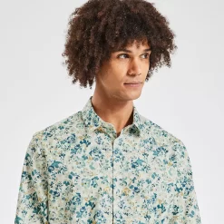 Chemise Slim Imprimé Fleur Coton Biologique -Trendy Soldes 1003594 16023 V4