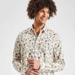 Chemise Slim Imprimé Fleur Coton Biologique -Trendy Soldes 1003618 10000 V4