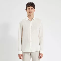 Chemise Regular Unie Lin Premium -Trendy Soldes 1003718 10000 V2