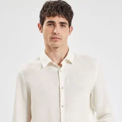 Chemise Regular Unie Lin Premium -Trendy Soldes 1003718 10000 V4