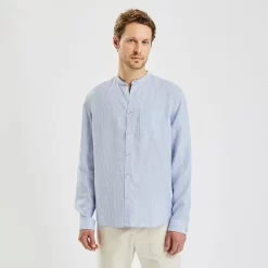 Chemise Regular Col Mao Rayures Lin