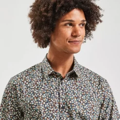 Chemise Slim Imprimé Fleur Coton Biologique -Trendy Soldes 1004257 12527 V4
