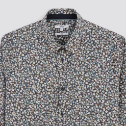 Chemise Slim Imprimé Fleur Coton Biologique -Trendy Soldes 1004257 12527 V8
