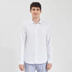 Chemise Slim Unie Stay Black/white Coton -Trendy Soldes 720130 9010 V2