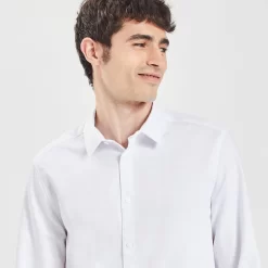 Chemise Slim Unie Stay Black/white Coton -Trendy Soldes 720130 9010 V4