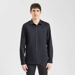 Chemise Slim Unie Stay Black/white Coton -Trendy Soldes 720130 9020 V2