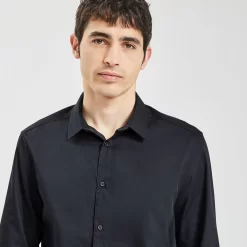 Chemise Slim Unie Stay Black/white Coton -Trendy Soldes 720130 9020 V4