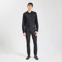 Chemise Slim Unie Stay Black/white Coton -Trendy Soldes 720130 9020 V5