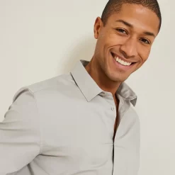 Chemise Slim Unie Coton Biologique Stretch -Trendy Soldes 726637 10101 V4