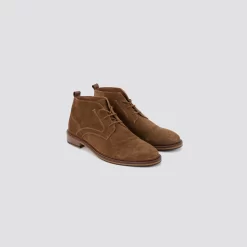 Boots Montantes En Croûte De Cuir à Lacets -Trendy Soldes 727927 7400 V2