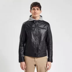 Blouson Cuir Col Biker -Trendy Soldes 728694 9020 V2